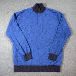 Bugatchi Uomo Mens Blue Cotton Cashmere Marl Quarter‎ Zip Sweater Size M